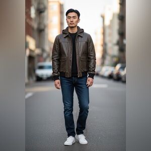 Wilson’s Vintage Men’s XXL Brown Soft Leather Hooded Bomber Style Jacket Coat